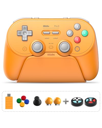 8Bitdo Pro 3 Bluetooth Controller (Yellow) - TMR Joysticks | For Switch/Switch 2, Windows/Apple/Android, Swappable ABXY Buttons, Pro Back Buttons, Hall Effect Triggers, Charging Dock - color: Yellow, size: Pro 3
