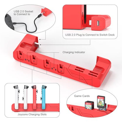 Switch Charging Dock - Mario Red Edition & Switch Model Joycon, Charges up to 6 Joycons with Game Card Storage Stand - color: Mario Red Edition