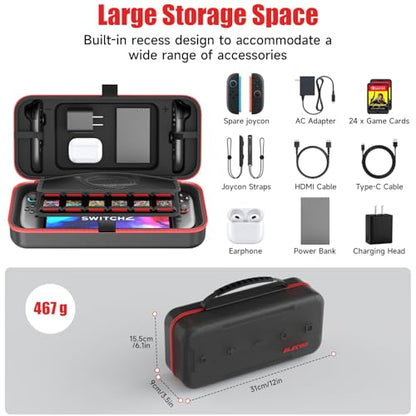 ELECGO Carrying Case Compatible with Nintendo Switch 2, Large Capacity Portable Travel Pouch Fit for Joy-Con 2 & Console & Adapter, EVA Hard Shell Carry Case with 24 Game Slots | Portable Travel Pouch Fit for Joy-Con 2 & Console & Adapter, EVA Hard Shell