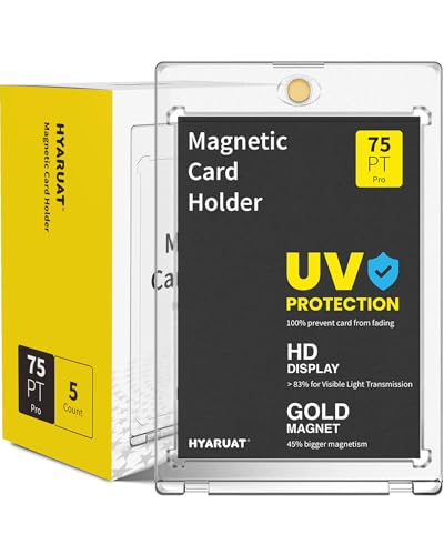 75PT Magnetic Card Holders for Trading Cards, 5 Pack Clear White | One Touch UV Protection Display Cases with Magnetic Closure for Thick Sports Cards, TCG Cards, Patch Cards and Collectibles - size: 2.52 x 3.54 in 75PT Magnetic Card Holders
