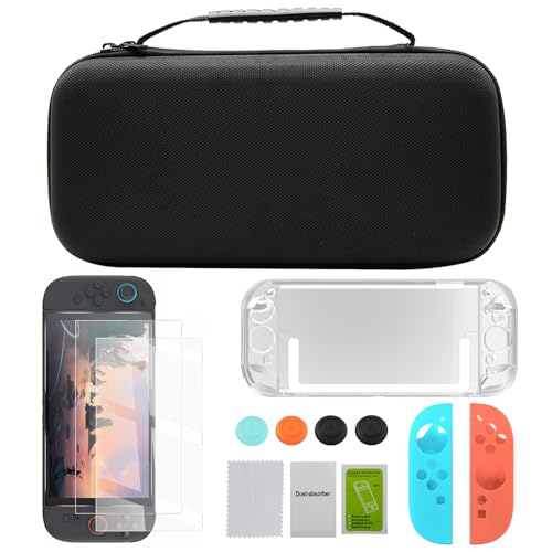 12 in 1 Protection Accessories Kit for Nintendo Switch 2 2025 Model - Carrying Case, Tempered Glass Screen Protector, Crystal Case, Silicone Grip Cover & Thumb Grip Caps | Full Protection Bundle - size: 12 in 1 for Switch 2