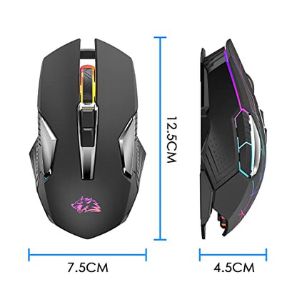 FELICON Wrieless Gaming Mouse, Silent Rechargeable Optical Sensor 3 Level DPI Computer Mice, Computer Wrieless Mouse with 7 Color LED Light for Windows/Mac/Linux/PC/Laptop(Black) - color: Black