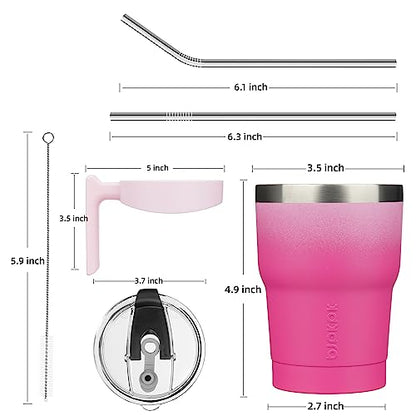 BJPKPK 10 oz Mini Tumbler with Lid, Straw & Handle, Insulated Steel Cup | Small, Spill Proof, Leak Proof, Thermal, Double Wall Vacuum, Sweatproof, Dishwasher Safe, BPA Free, Cherry Blossom - color: Cherry Blossom, size: 10 Ounces