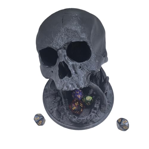 Skull Dice Tower Dungeons and Dragons 28mm D20 Miniature Wargaming RPG abletop Roleplaying Game Jail D&D (Random 7PCS D20 Dice Set Included) Black