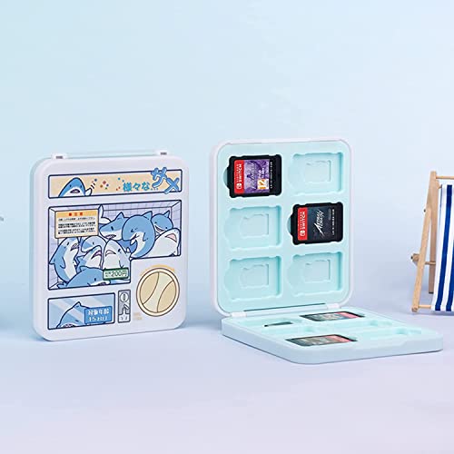 GeekShare Portable Switch Game Card Case-Switch Game Holder Case with 12 Game Card Slots-Game Card Cartridge Carrying Storage Box Compatible with Nintendo Switch- Cute Shark, Multicolor
