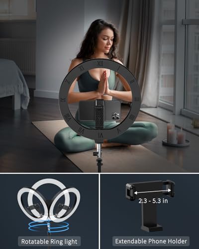 10" Ring Light Tripod for iPhone Overhead Phone Mount Holder, Flexible Ring Light with Stand - LED CRI >95 & Adjustable 70" Height, Phone Stand for Recording Video Camera Selfie Vlog TikTok YouTube - size: 10 inches