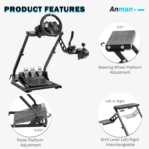 Anman Racing Steering Wheel Cockpit Pro Gear Shifter Mount Fit for Logitech G27 G29,for Fanatec,for Thrustmaster T150 T150,Adjustable Height & Angle,Racing Simulator Cockpit Foldable,No Pedal and stee