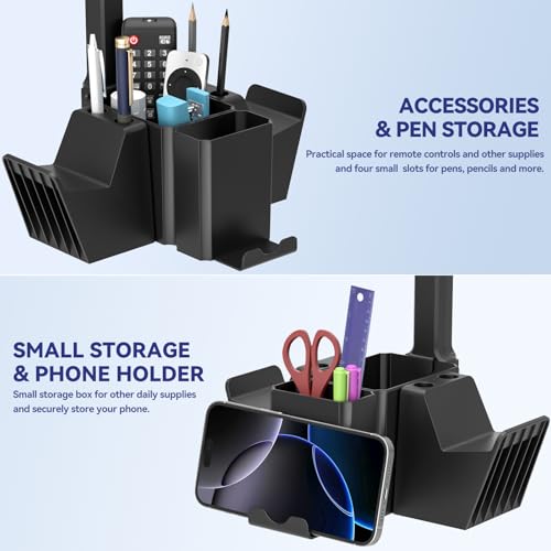 KDD Dual Controller Holder with Headphone Stand - Multi-Functional Desk Storage Box with Phone Holder - Universal Controller Stand with Desktop Organizer for Remote Control Pen Accessories(Black)