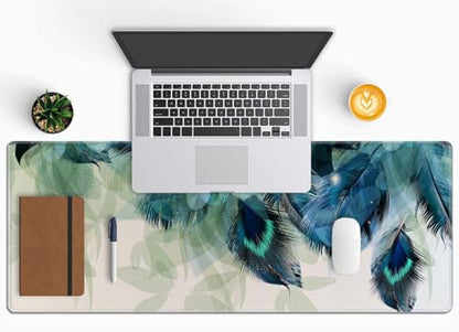 Large Gaming Mouse Pad with Stitched Edges, Desk Pad Extended Keyboard Mat, Non-Slip Rubber Base Mousepads for Laptop, Office, Home, 31.5X11.8 inch Watercolor Peacock Feather - color: Watercolor Peacock Feather