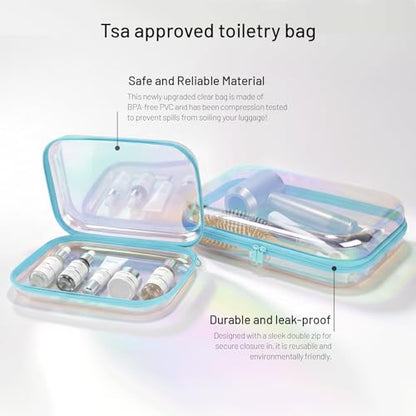 Clear Hard Shell Organizer Cases, 2 Pack | Iridescent PET shell with water-resistant, scratch-resistant surface for travel, toiletries, electronics and daily essentials - color: Blue