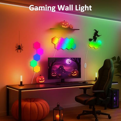 Hexagon LED Light Panels 8 Pack – Smart RGB Wall Lights with APP & Remote Control – Music Sync Modular Gaming Lights for Bedroom, Living Room, Wall Decor - size: ‎Hexagon Lights - 8 Pack