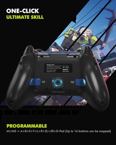 Bluetooth Controller Compatible with iPhone MFI/Android HID/Switch/Apple Arcade Games/Mac/Laptop/Steam Wireless Game Controller, Wired PC Control with Phone Clip RGB Lightning Turbo Vibration 6-Axis Gyro - color: Black-02