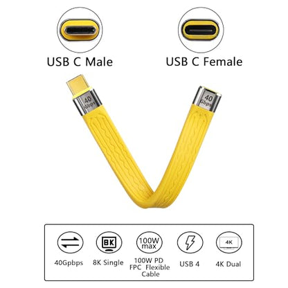 SinLoon 40Gbps USB4 Type C Extension Cable 100W PD Fast Charging 8K USB C to USB C Flat Slim FPC Data Cable for Laptop & Phone (Male to Female)