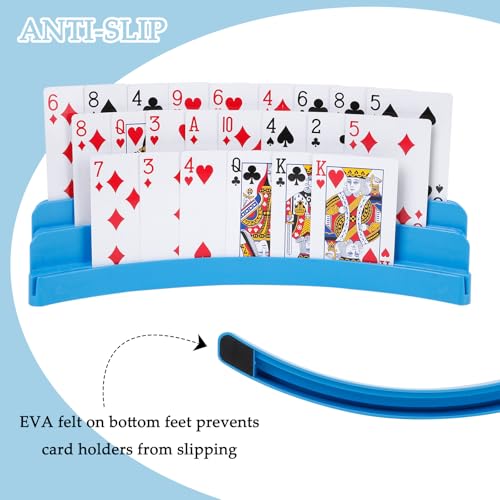 Three-Layer Design Playing Cards Holders，Playing Card Holder for Kids Adults Hands Free Card Holder for Family Card Game Nights Poker Parties - color: Blue(2pack)