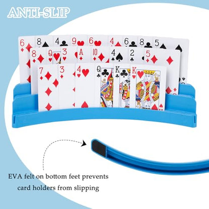 Three-Layer Design Playing Cards Holders，Playing Card Holder for Kids Adults Hands Free Card Holder for Family Card Game Nights Poker Parties - color: Blue(2pack)