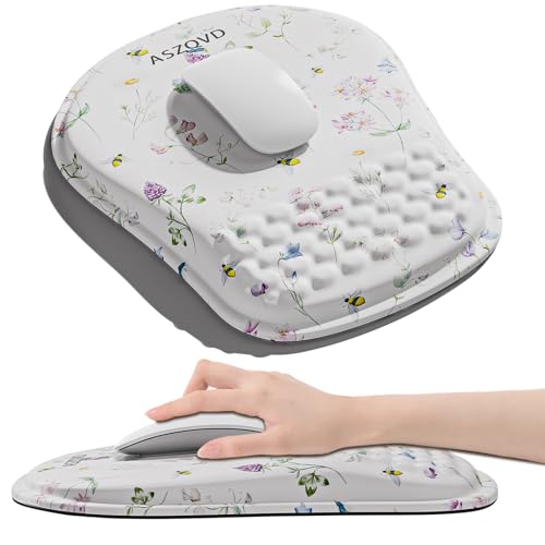 Mouse Pad with Wrist Rest, Ergonomic Mousepads with Wrist Support, Soft Lycra Fabric Memory Foam Office Desk Accessories for Comfort/Pain Relief/PC Gaming/Computer/Laptop (White Wild Plant) - color: White Wild Plant