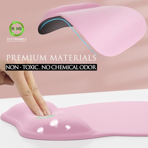 MROCO Ergonomic Mouse Pad with Gel Wrist Rest, 9.4 x 8.1 in, Pale Pink | Ergonomic Shape Design, Multiple Pattern Options, Gel Wrist Comfort, Smooth Lycra Surface, Non-Slip PU Base - color: Pale Pink