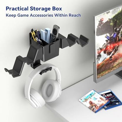 KDD 3 in1 Controller Headphone Wall Mount - Universal Gaming Controller Organizer Stand with Storage Box - Gamepad Hanger Fits Xbox Series X/S, PS4, PS5, Switch, Steam, Video Game Accessories