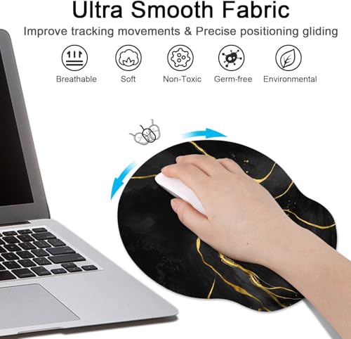 Ergonomic Mouse Pad Set with Wrist Rest, Black Gold Marble | Abstract Modern Non-Slip Rubber Base Wrist Cushion Support and Coasters Mousepad with Wrist Support for Computer Keyboard - color: Black Marble