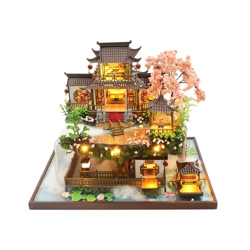 DIY Miniature House Kit Dollhouse Kit for Adults Chinese Wonderland | Mini House Kit with LED, Model Building Diorama Kits, Ideal Gifts for Birthday Christmas