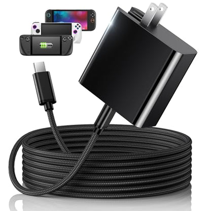 65W Fast Charger for Steam Deck & Nintendo Switch 2 with 6.6FT(2M) Cable - PD3.0 Foldable AC Adapter for ROG Ally, Switch 2 Charger Support TV Dock PS Console[Original Steam Deck Charger Replacement] - size: 6.6FT