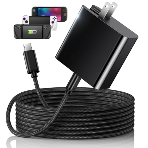 65W Fast Charger for Steam Deck & Nintendo Switch 2 with 6.6FT(2M) Cable - PD3.0 Foldable AC Adapter for ROG Ally, Switch 2 Charger Support TV Dock PS Console[Original Steam Deck Charger Replacement] - size: 6.6FT