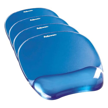 Fellowes Crystals Gel Mouse Pad Wrist Rest - Blue (91141) (Pack of 4) - color: Blue, size: 9.1L x 7.9W inches (Pack of 4)