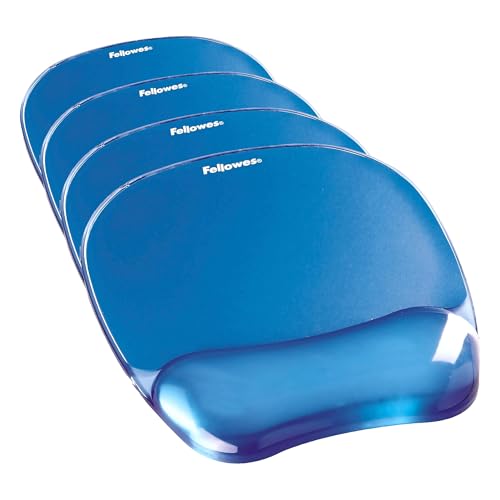 Fellowes Crystals Gel Mouse Pad Wrist Rest - Blue (91141) (Pack of 4) - color: Blue, size: 9.1L x 7.9W inches (Pack of 4)