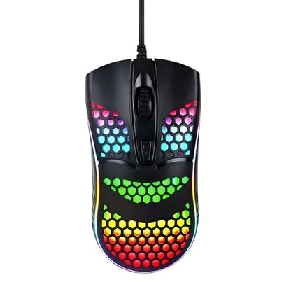 【Lightweight Honeycomb Design】 Ergonomic Wired Gaming Mouse, 1600 DPI, 4 Buttons, RGB Rainbow LED Backlit, 1.3M USB Cable, Plug & Play for PC/MAC Gamers - color: Black, size: Professional Mouse