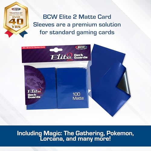 BCW Elite2 Matte Card Sleeves – Blue | Anti-Glare Front | Textured Back | Fits Standard 2.5" x 3.5" Cards - 100 Pack - color: Blue