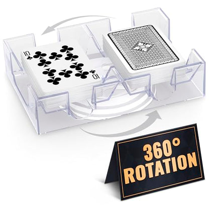 Playing Cards Holder Rotating 360° – Compact Plastic Playing Card Tray for Easy Access 2 Decks with Smooth Rotation | Organizes Multiple Decks for Canasta, Poker & More, Durable with Smooth Rotation - size: 2 Decks