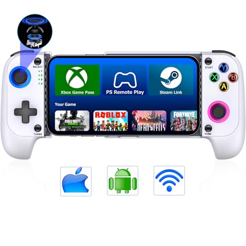 LIFUFUTEE Mobile Gaming Controller for iPhone/Android, Wireless Phone Controller with Hall Joysticks, Mobile Controller Phone Case Support for Xbox Game Pass, Steam Link & More, White - color: White