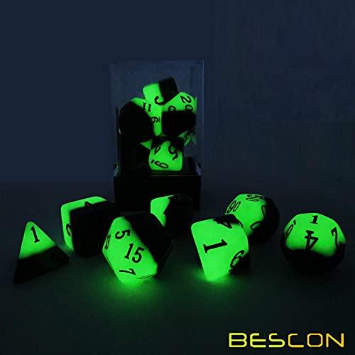Bescon Two-Tone Glowing Polyhedral Dice 7pcs Set Green Dawn, Luminous RPG Dice Set d4 d6 d8 d10 d12 d20 d%, Brick Box Packaging - color: Green Dawn