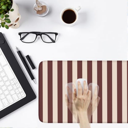 Maroon Beige Striped Desk Mat Cute Pastel XXL Large Gaming Mouse Pad Desk Pad Kawaii Cozy Aesthetic Keyboard Laptop Computer Mat - color: A7- Maroon Beige
