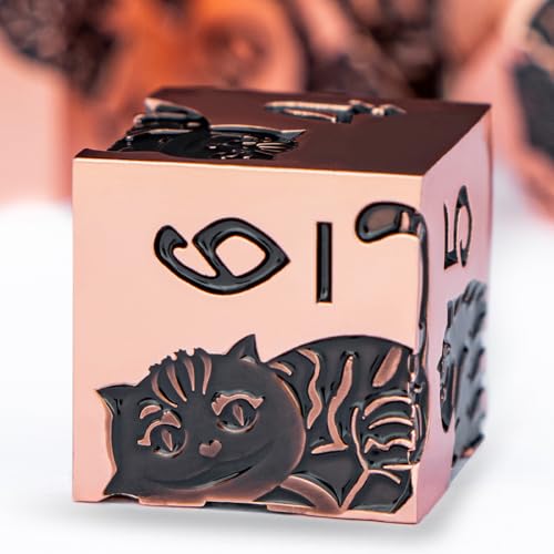 Metal DND Cat Dice 7PCS Polyhedral RPG Dice Set with Gift Case for Dungeons Dragons Role Playing Game, D and D Dice D6 D8 D10 D12 D20 D% (Copper Black) - color: Cat-copper Black