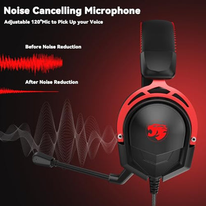 IMYB A88 Gaming Headset with Mic for Ps5, Pc, Xbox One Series X/s, Ps4, Switch, Stereo Wired Noise Cancelling Headphones with Microphone for Computer, Laptop, Mac, Nintendo, Games (Red) - color: BlackRed