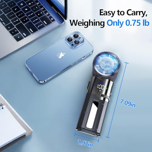 Portable Rechargeable Handheld Turbo Fan,9000mAh Multifunctional Cooling Fan with Ice Cooling ＆ Charging Function,Built-in Type-C Charging Cable & LED Display,100-Speed Wind,Suitable for Travel/Office