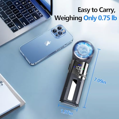Portable Rechargeable Handheld Turbo Fan,9000mAh Multifunctional Cooling Fan with Ice Cooling ＆ Charging Function,Built-in Type-C Charging Cable & LED Display,100-Speed Wind,Suitable for Travel/Office