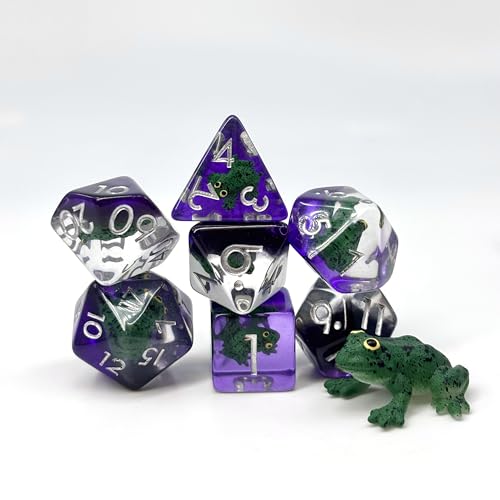 Sage's Portal Animal Familiars Resin DND Dice Set Polyhedral Dice Set for Dungeons and Dragons RPG Pathfinder Tabletop TTRPG (Green Frog + Figurine) - color: Green Frog + Mini Figure, style: Dice Set +Mini Figure