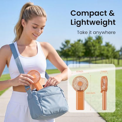HandFan 2026 𝐔𝐩𝐠𝐫𝐚𝐝𝐞𝐝 Handheld Fan, Hands Free Necklace Fan with lanyard, 8000𝐦𝐀𝐡, 38 Hours Cooling Runtime,180° Foldable (Orange) - color: Clear‑Blade Orange