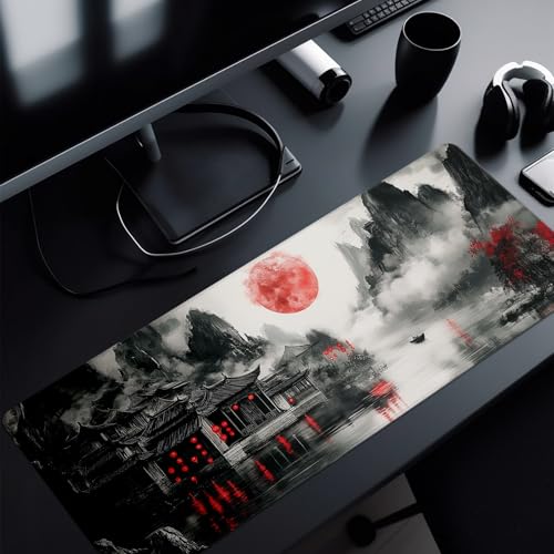 Retro Landscape Mouse Pad Abstract Big Mouse Pad 31.5x11.8 Inch Landscape Texture Non-Slip Rubber Base Large Mousepad Stitched Edges Keyboard Mouse Mat Desk Pad for Office and Home - color: Retro Landscape