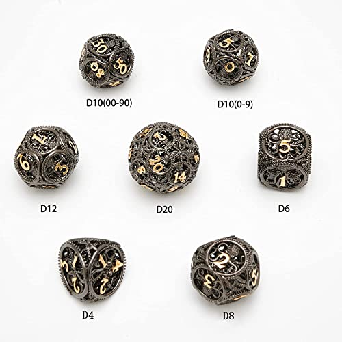 DND Dice,Hollow D&D Metal Dice,Unique Round Ball Design Octopus Dice with Gift Box for Dungeons & Dragon Gaming,7 PCs Steampunk Polyhedral D and D Dic(Ball Octopus Black Gold) - color: Ball Octopus Black Gold