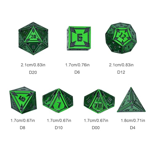 UDIXI Green Metal Dice Set D&D Heavy Metallic DND Dice for Tabletop Games | 7-Pieces, Lozenge Pattern, Zinc Alloy Material, Gorgeous Gift Case, DM Gift, for Dungeons and Dragons Role Playing Games - color: Green