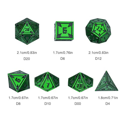 UDIXI Green Metal Dice Set D&D Heavy Metallic DND Dice for Tabletop Games | 7-Pieces, Lozenge Pattern, Zinc Alloy Material, Gorgeous Gift Case, DM Gift, for Dungeons and Dragons Role Playing Games - color: Green
