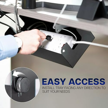 VIVO Flip-Open 16 inch Under Desk Cable Management Holder, Under Standing Desk Steel Cord and Power Strip Organizer, Black, Desk-ACCBM1