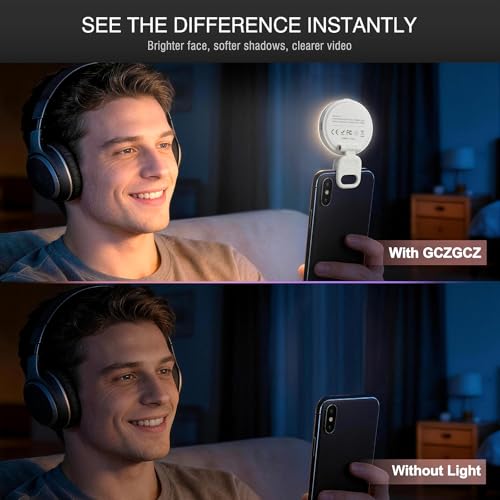 Clip on Ring Light, Stepless Dial Control Selfie Light for iPhone Phone, Rechargeable Portable LED Phone Light for Women, Girls, Makeup, Selfies, Video, Live Streaming, Online Meetings