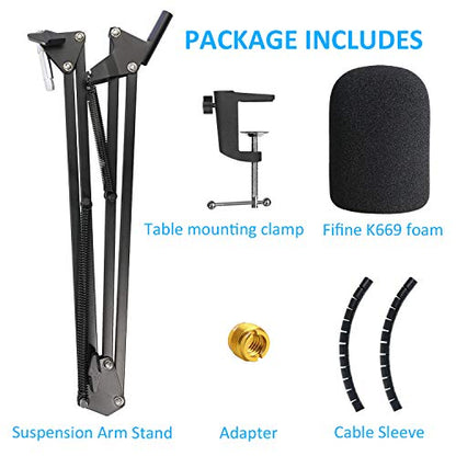 K669 Microphone Boom Arm Mic Stand, Windscreen and Cable Sleeve Compatible with Fifine K669 669B USB Podcast Microphone to Recording and Streaming by YOUSHARES - color: K669 arm