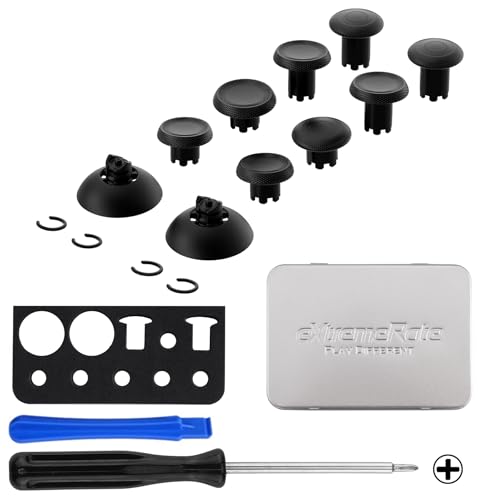 eXtremeRate ThumbsGear V3 Interchangeable Ergonomic Thumbsticks for PS5 Controller, Replacement Analog Thumb Sticks for PS4 Controller - 4 Height Adjustable Convex & Concave Grip Joysticks - Black - color: Black