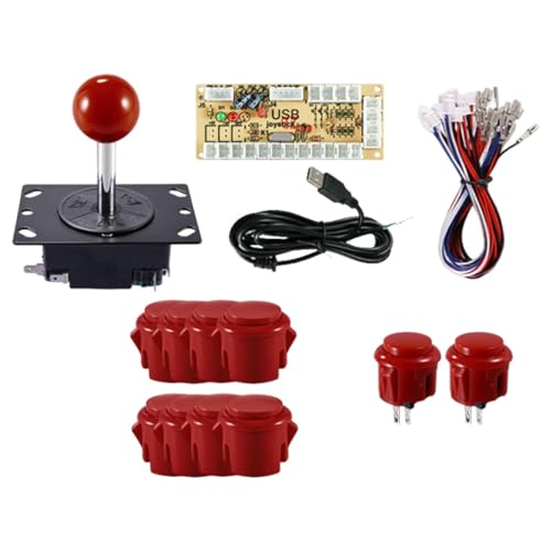 1 Player DIY Arcade Joystick Kit 30mm & 24mm Buttons Board for PC MAME, Replacement Parts, Red