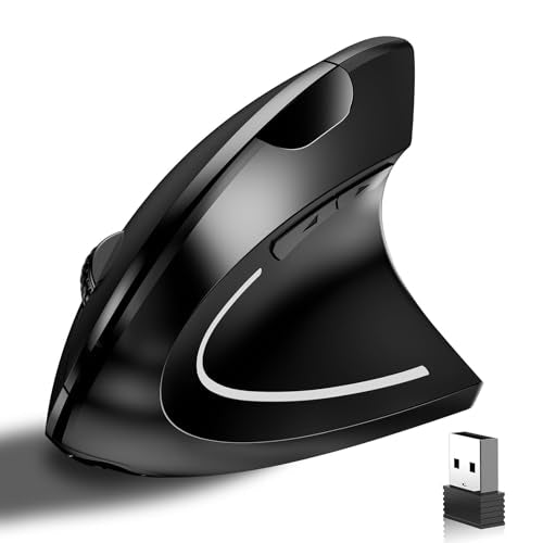 Ergonomic Vertical Wireless Mouse Stylish Rechargeable 2.4G Optical Mice Cordless Mouse with USB Receiver, 800/1200 /1600 DPI, 5 Buttons for Laptop,PC,Mac,Computer (Black) - color: Black